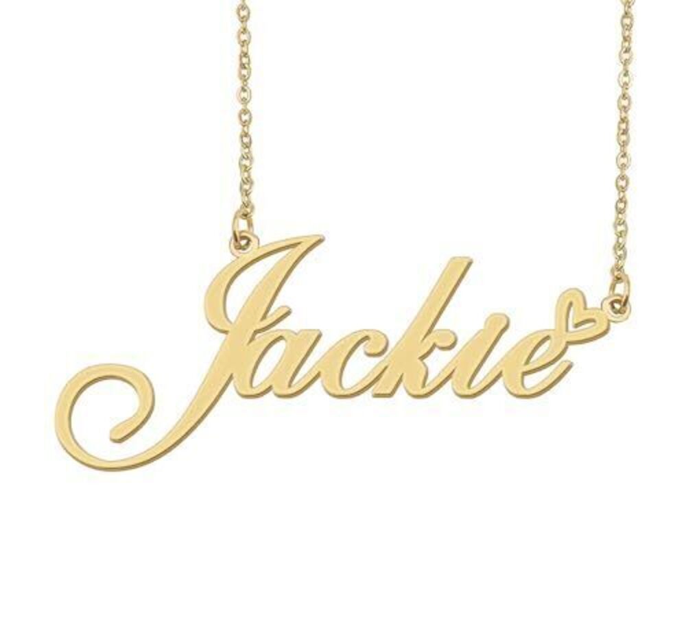 2330 Jackie Name Necklace Heart Charm Pendant 18k Gold Plated Stainless
